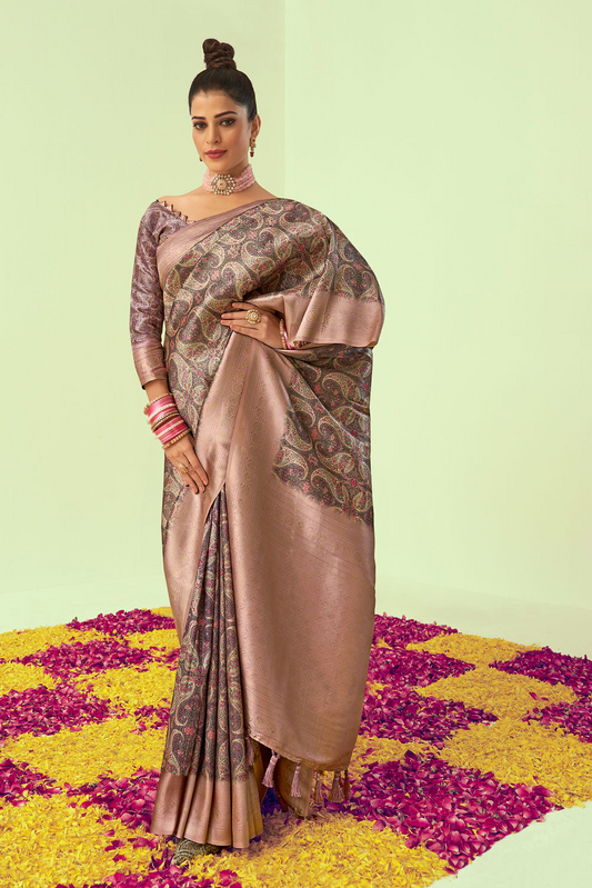 Golden Paisley Banarasi Silk Saree