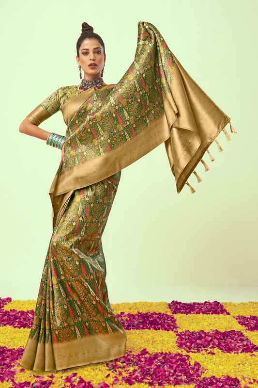 Enchanted Emerald Banarasi Silk Saree