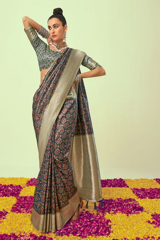 Midnight Bloom Banarasi Silk Saree