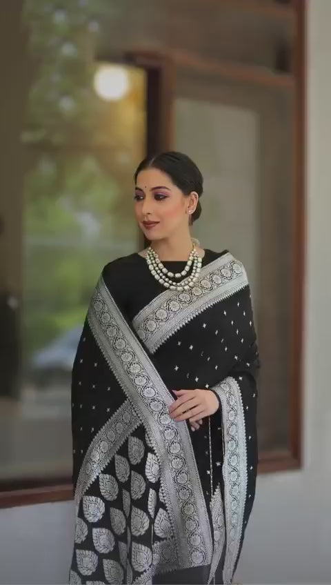 Black Silk Saree with Silver Zari Work