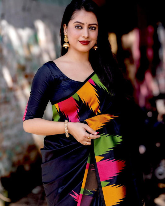 Midnight Rainbow Ikat Saree