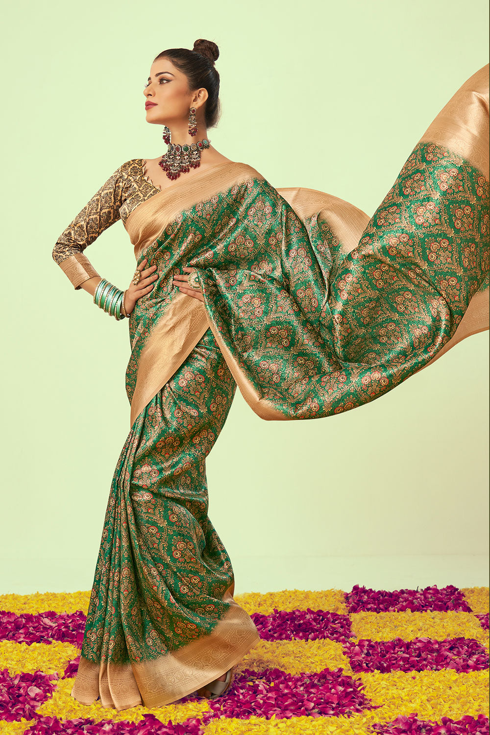 Emerald Majesty Banarasi Silk Saree