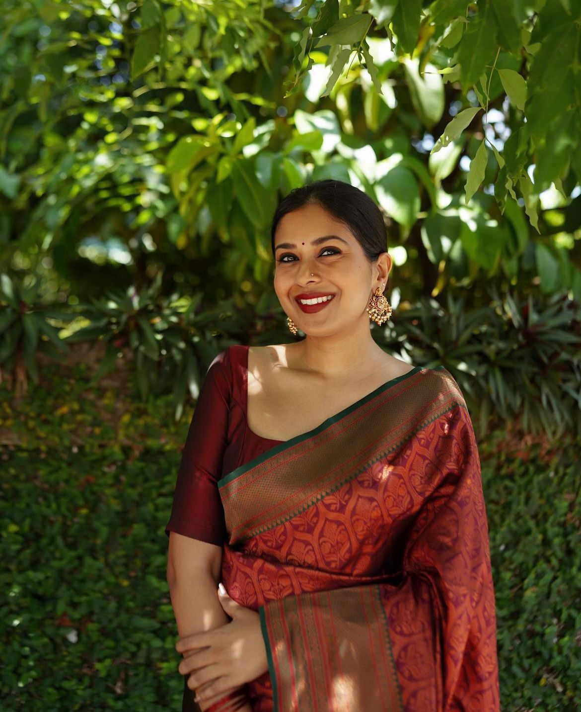 Crimson Flora Kanjivaram Saree