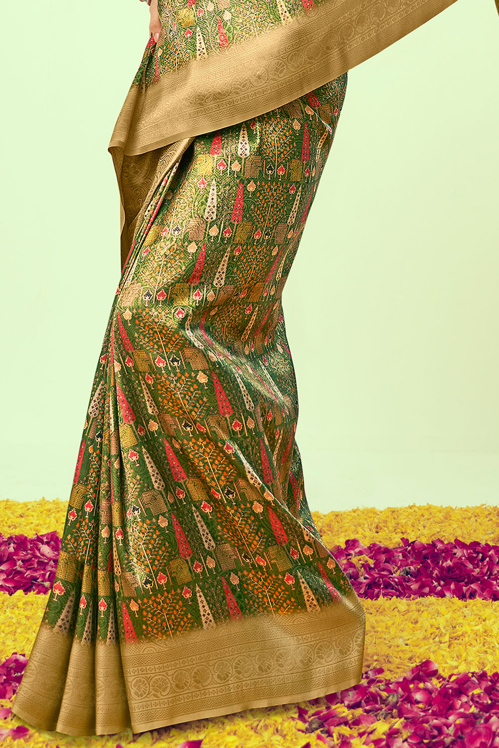 Enchanted Emerald Banarasi Silk Saree