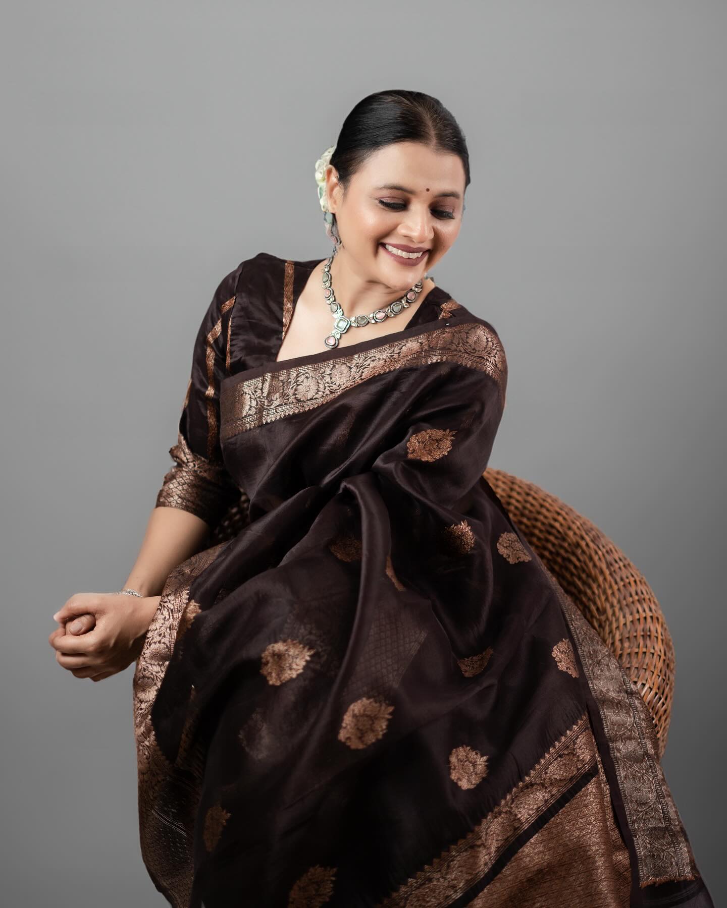 Black Silk Saree with Golden Work