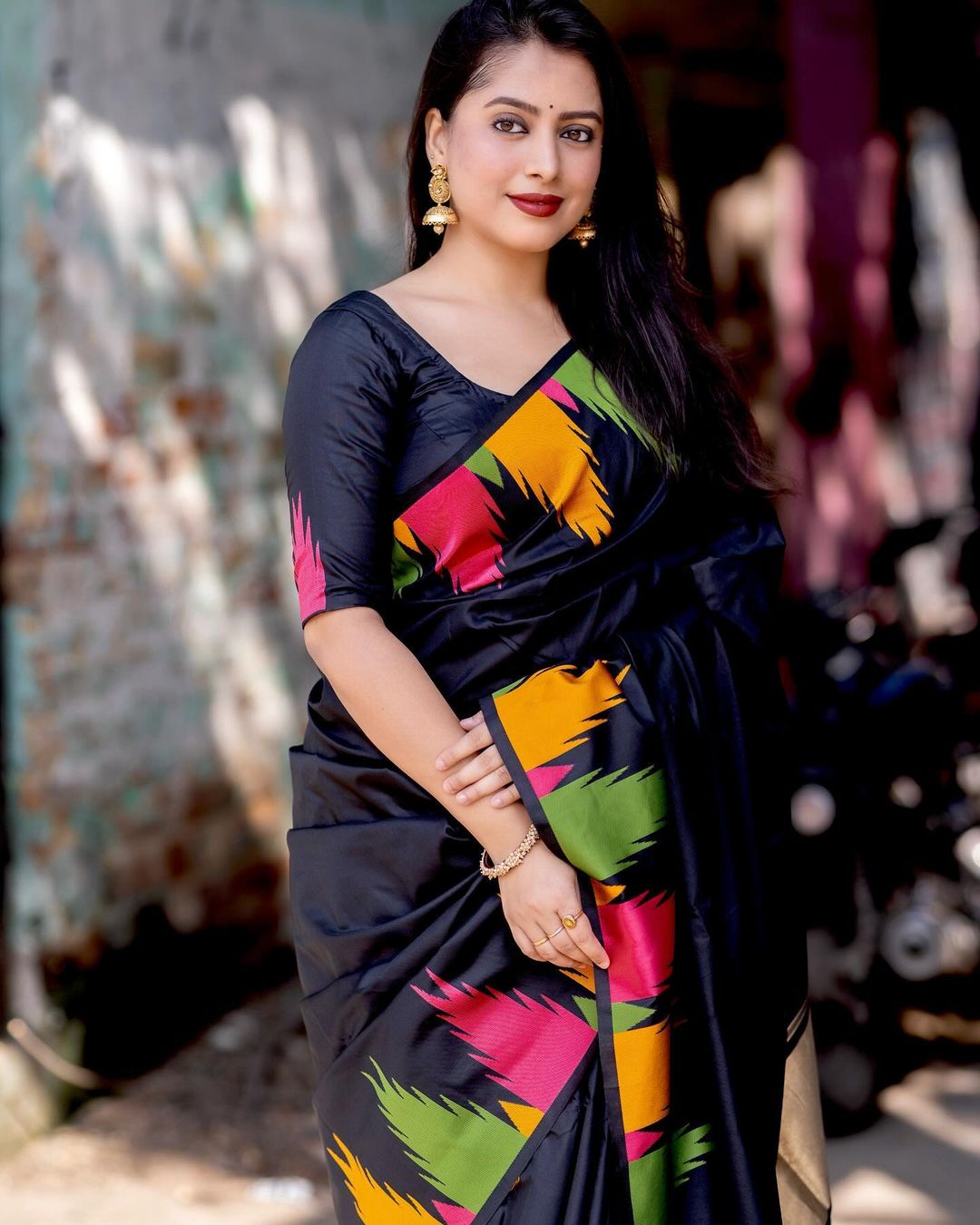 Midnight Rainbow Ikat Saree