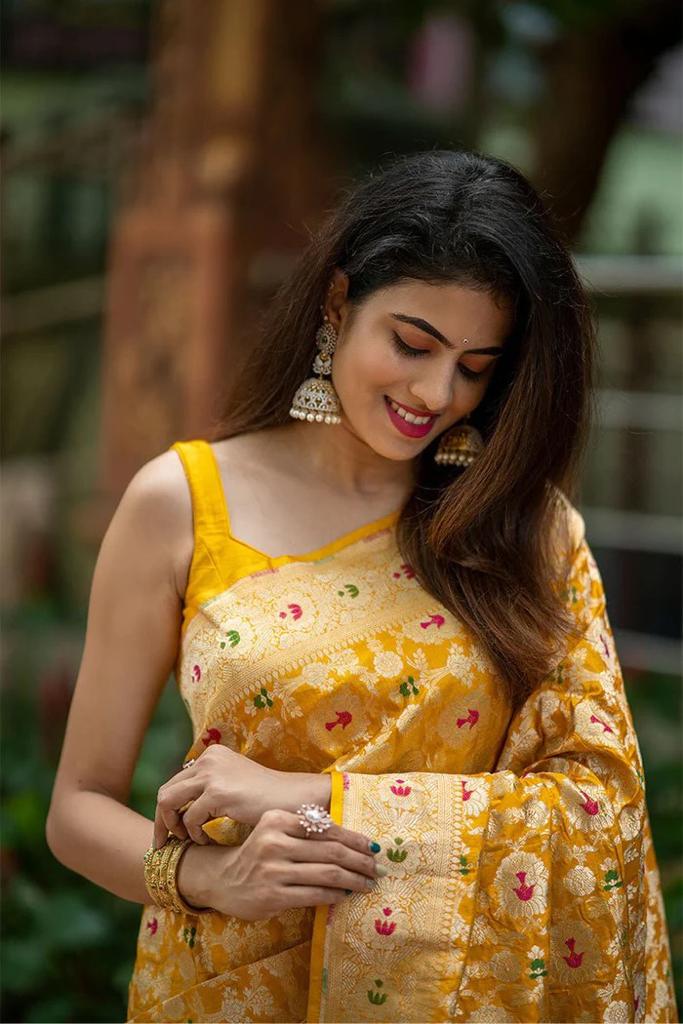 Golden Blossom Silk Saree