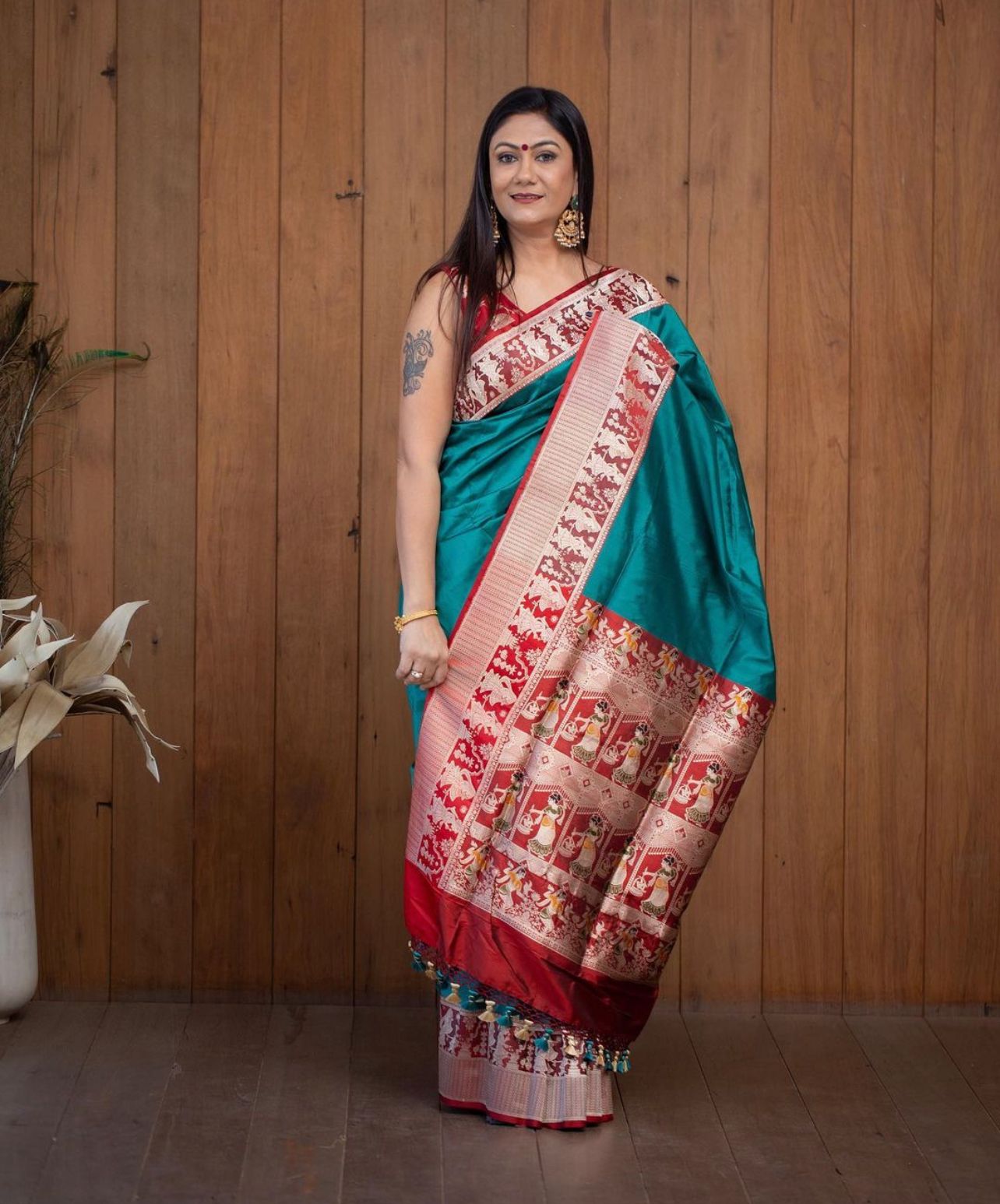 Teal Heritage Patola Saree