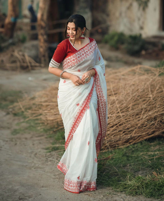 Crimson Elegance Tant Saree