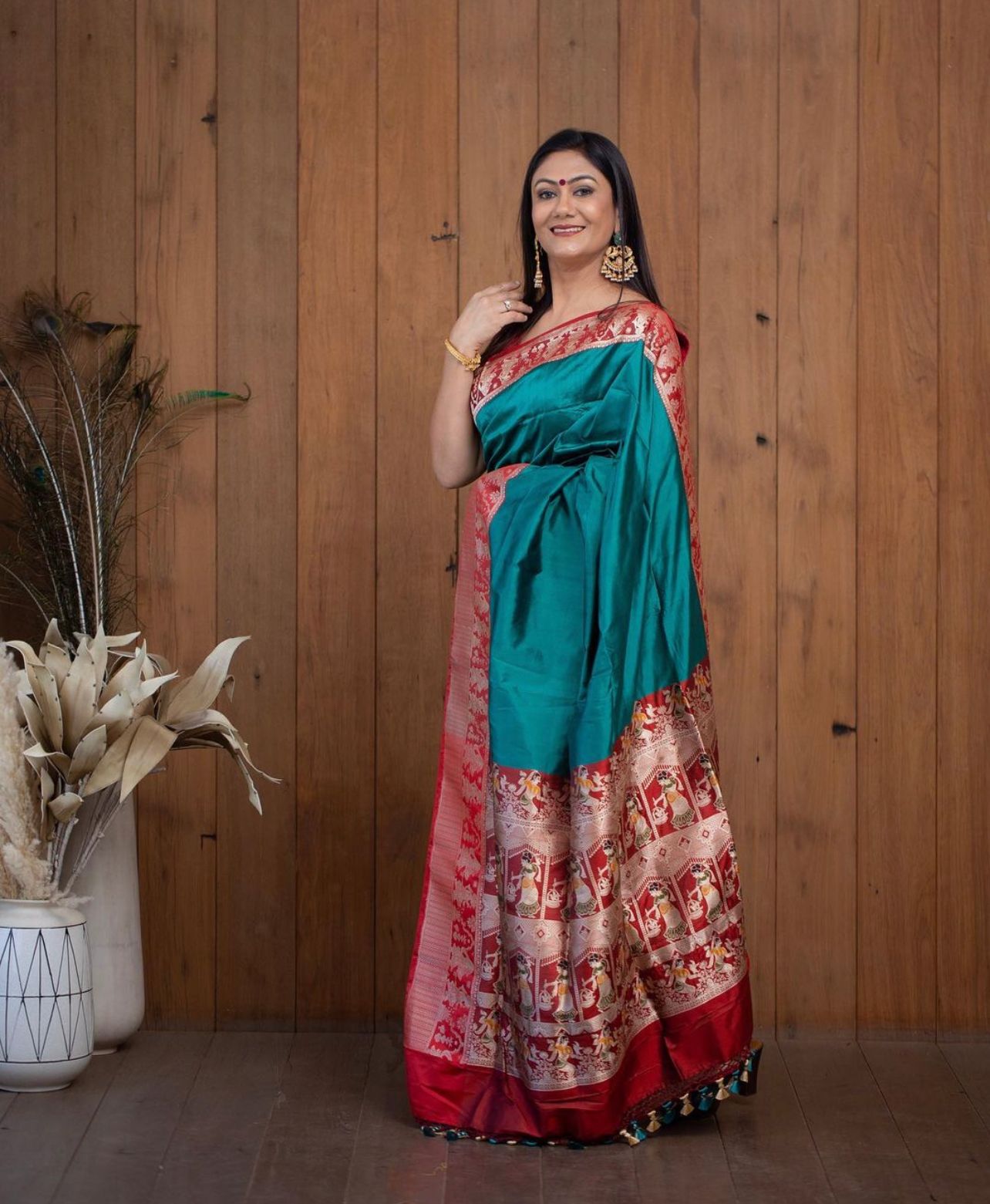 Teal Heritage Patola Saree