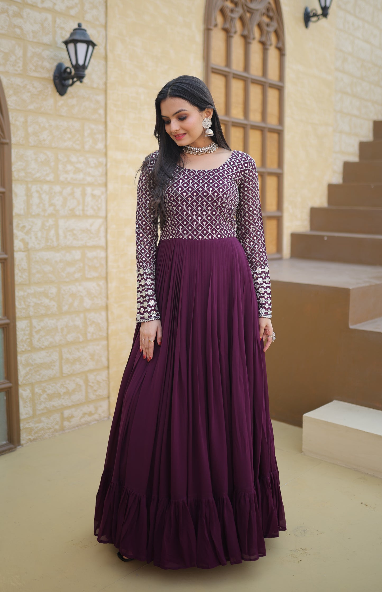 Regal Plum Geometric Gown