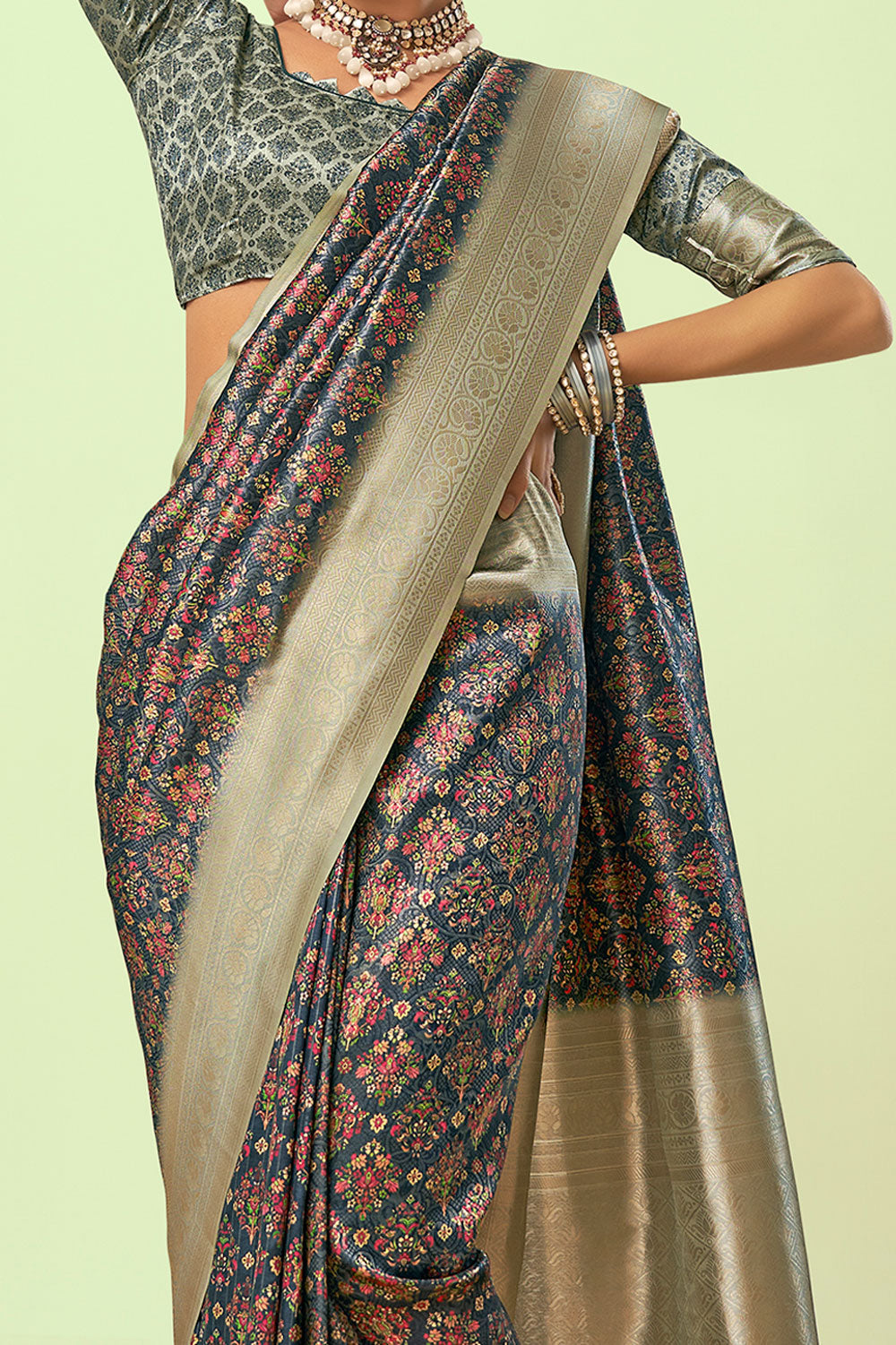 Midnight Bloom Banarasi Silk Saree