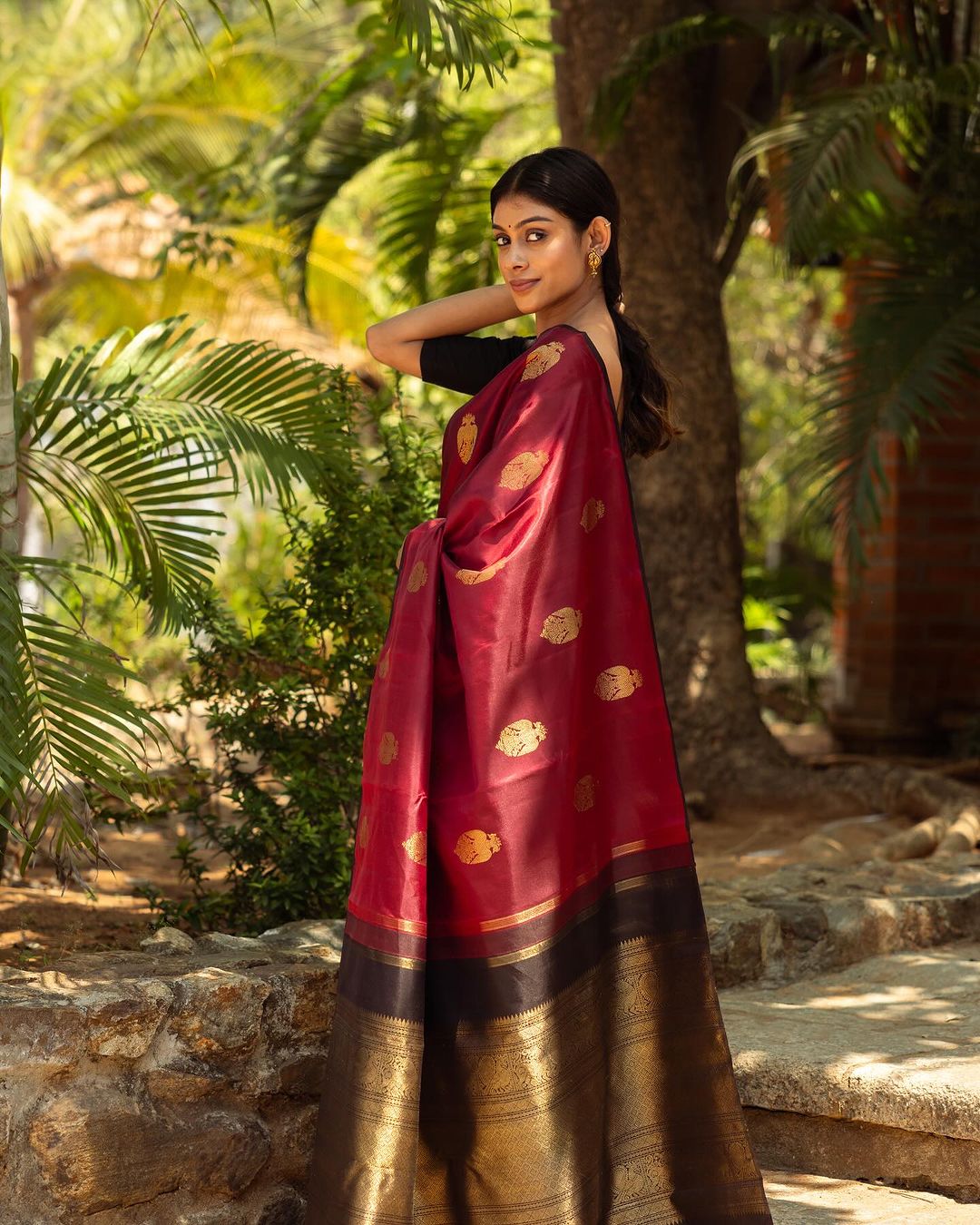 Maroon Kanjivaram Silk Saree with Golden Motifs