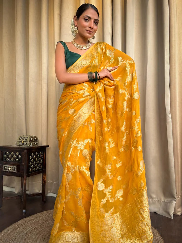 Opulent Emerald Banarasi Saree