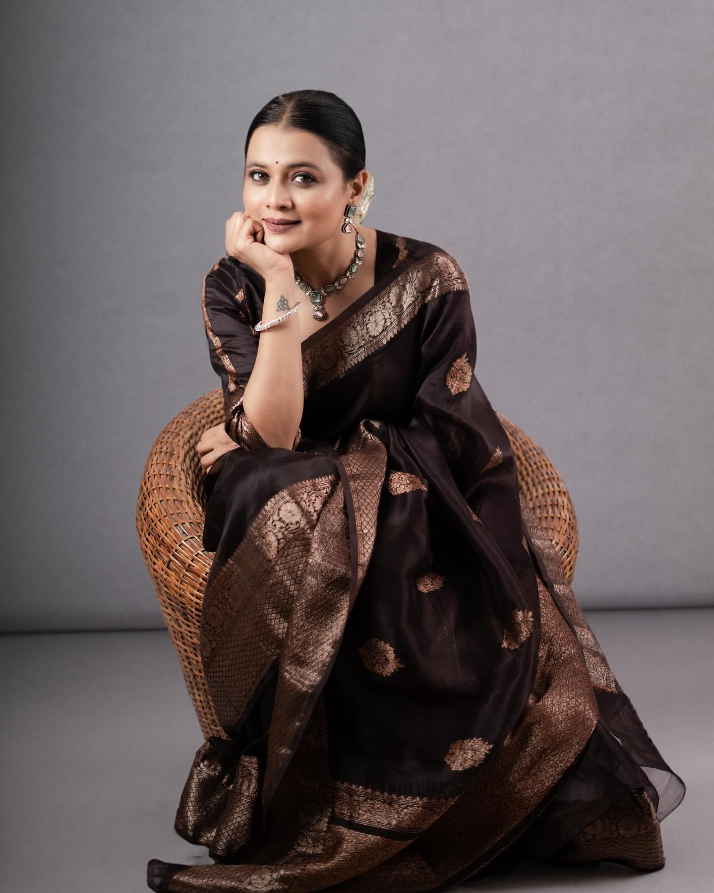 Black Silk Saree with Golden Work