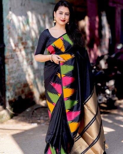 Midnight Rainbow Ikat Saree