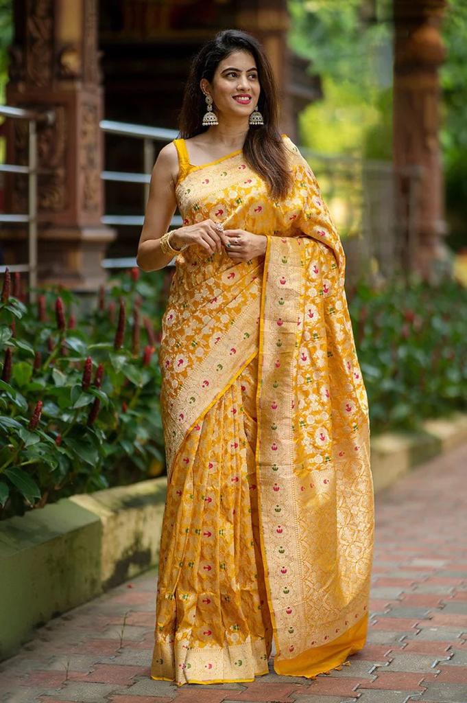 Golden Blossom Silk Saree