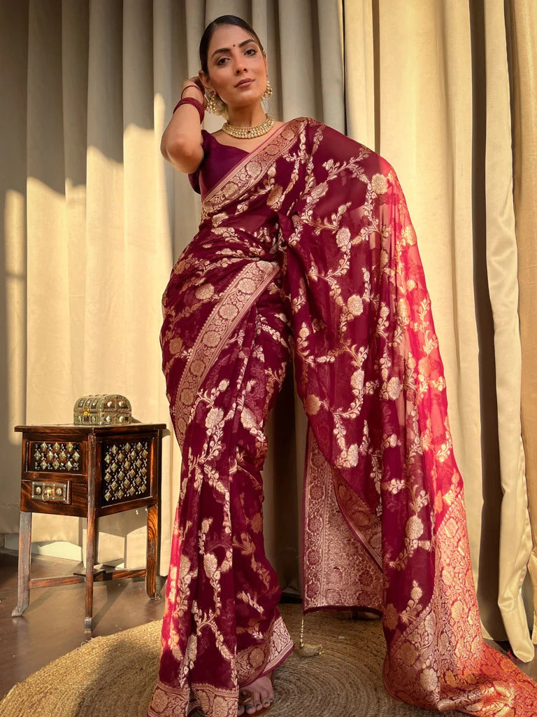 Opulent Emerald Banarasi Saree