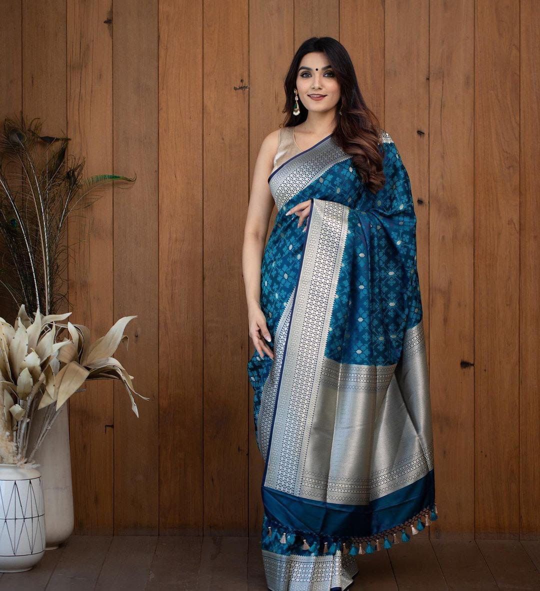 Blue Banarasi Silk Saree with Silver Zari Work