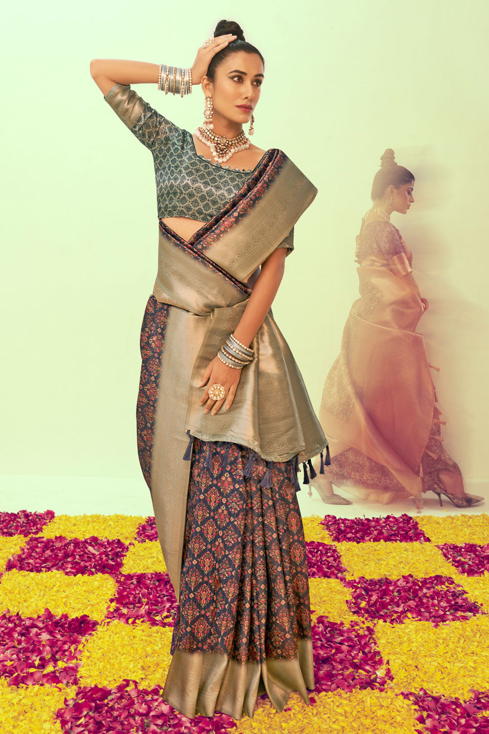 Midnight Bloom Banarasi Silk Saree