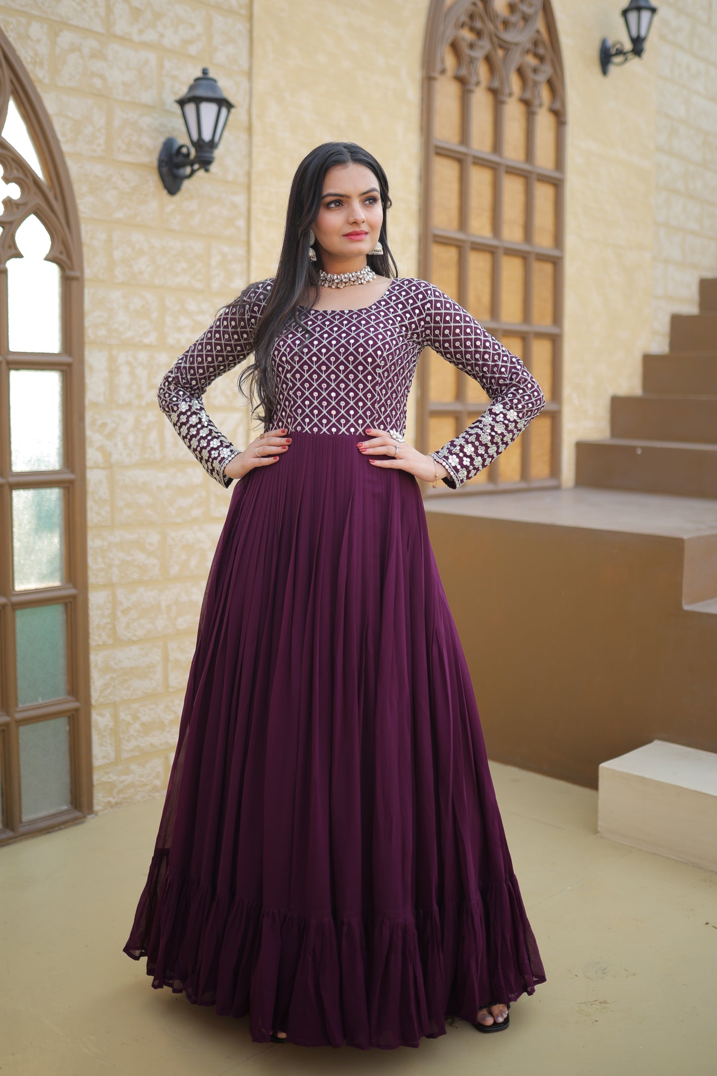 Regal Plum Geometric Gown