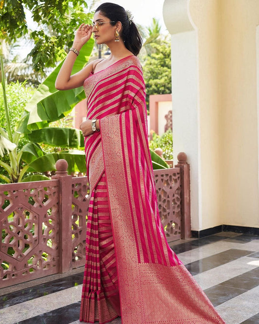 Blush Gold Striped Silk Saree