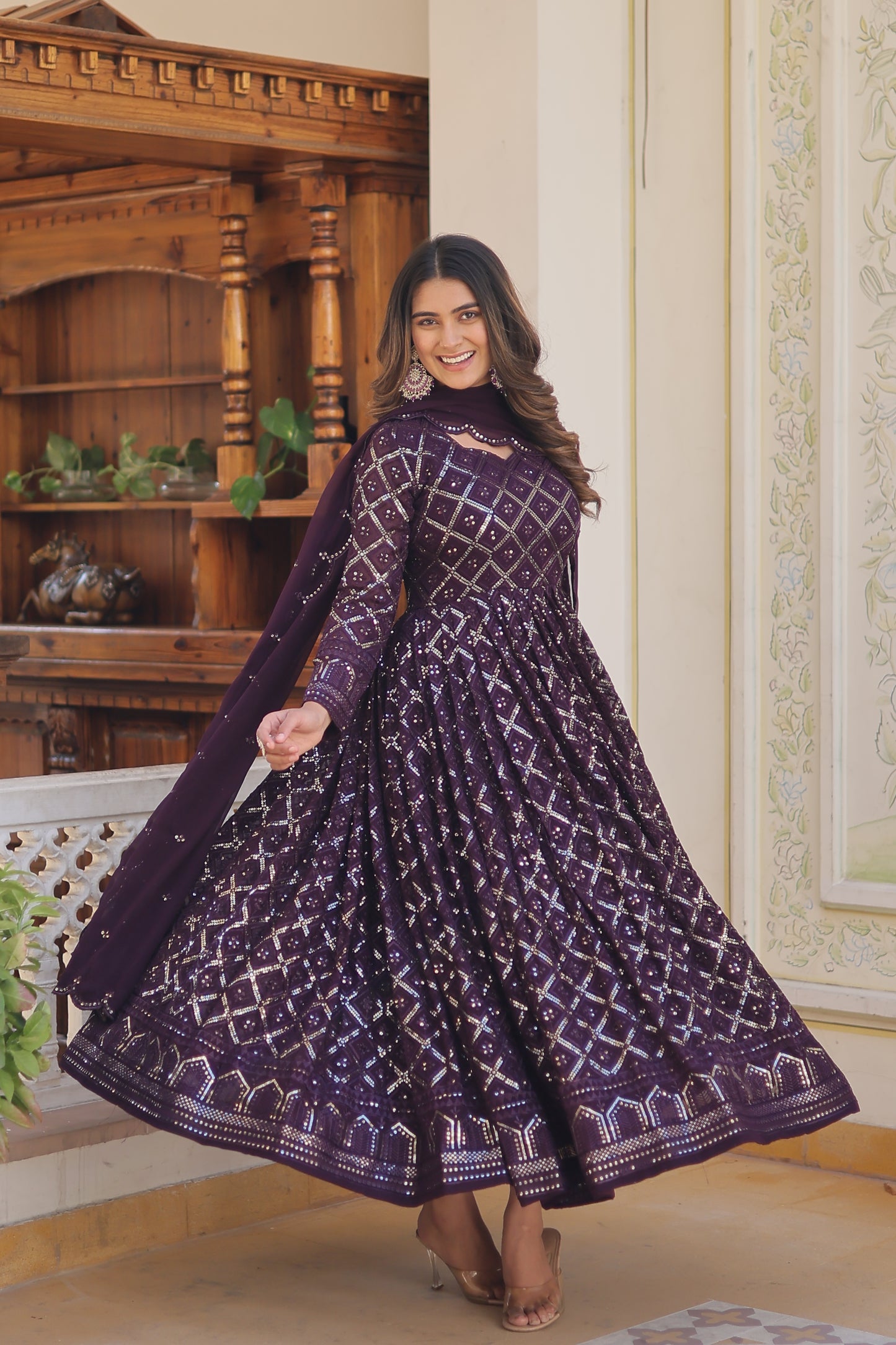 Regal Diamond Embroidery Gown