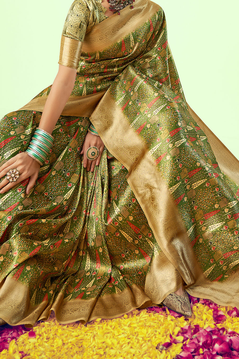 Enchanted Emerald Banarasi Silk Saree