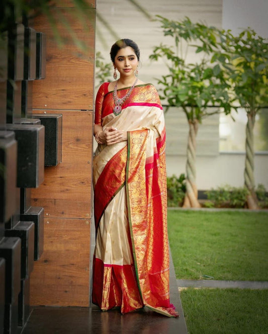 Golden Crimson Kanjivaram Saree