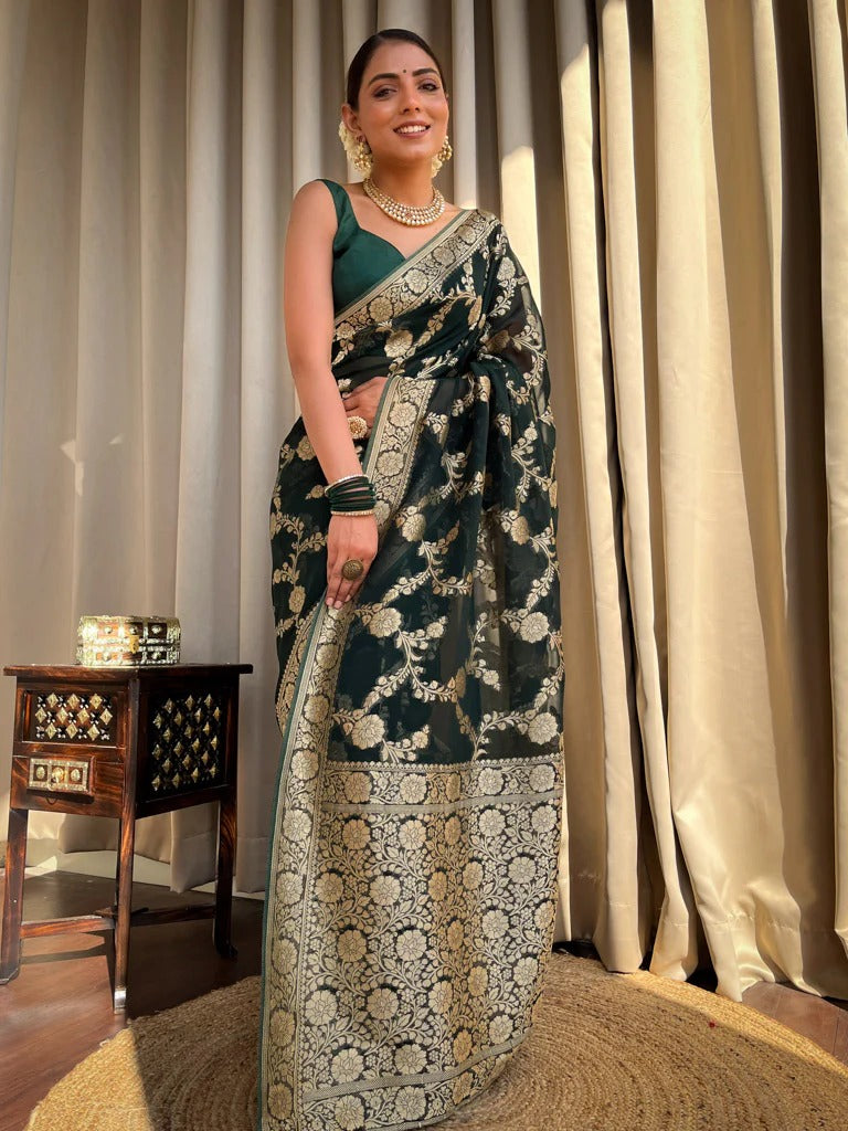 Opulent Emerald Banarasi Saree