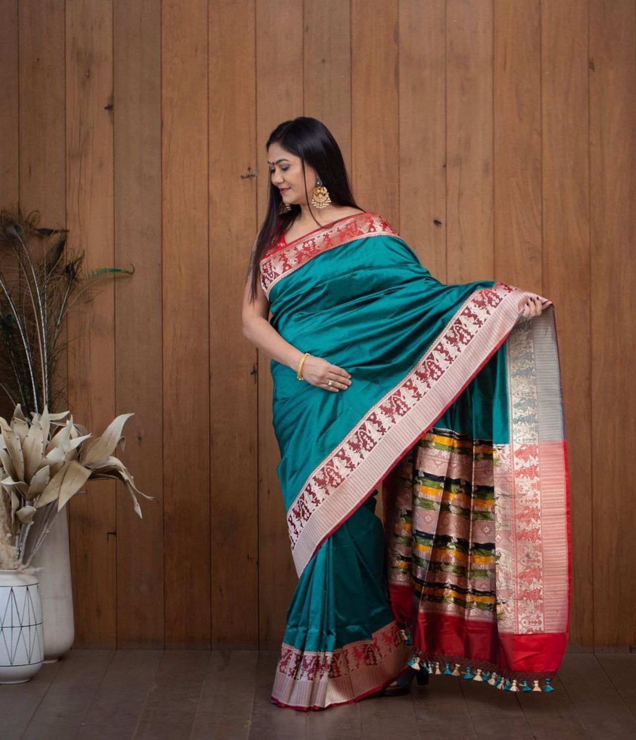 Teal Heritage Patola Saree