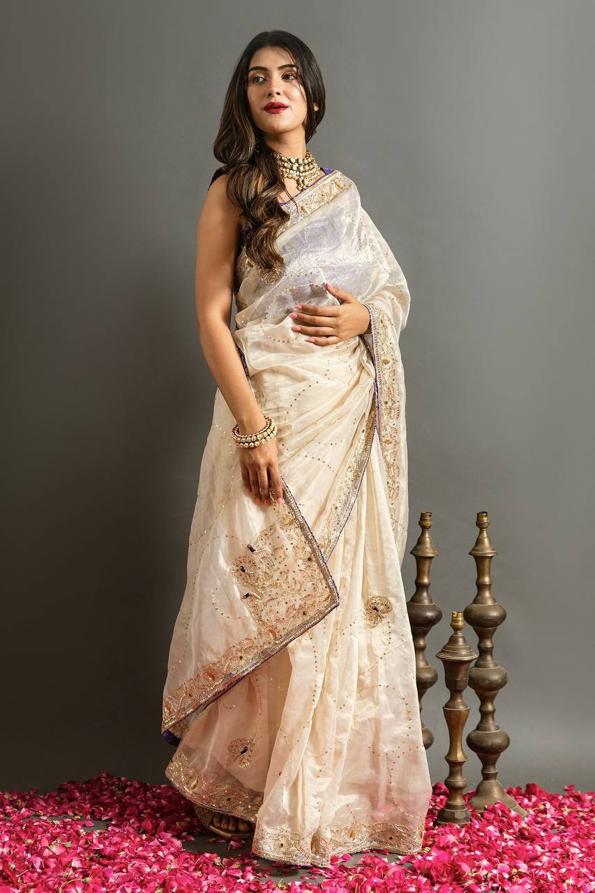 Opulent Ivory Elegance Saree