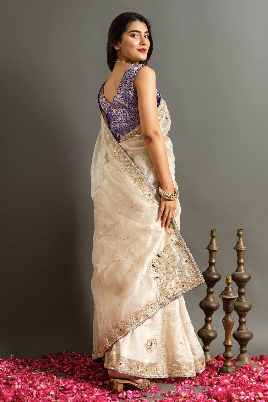 Opulent Ivory Elegance Saree