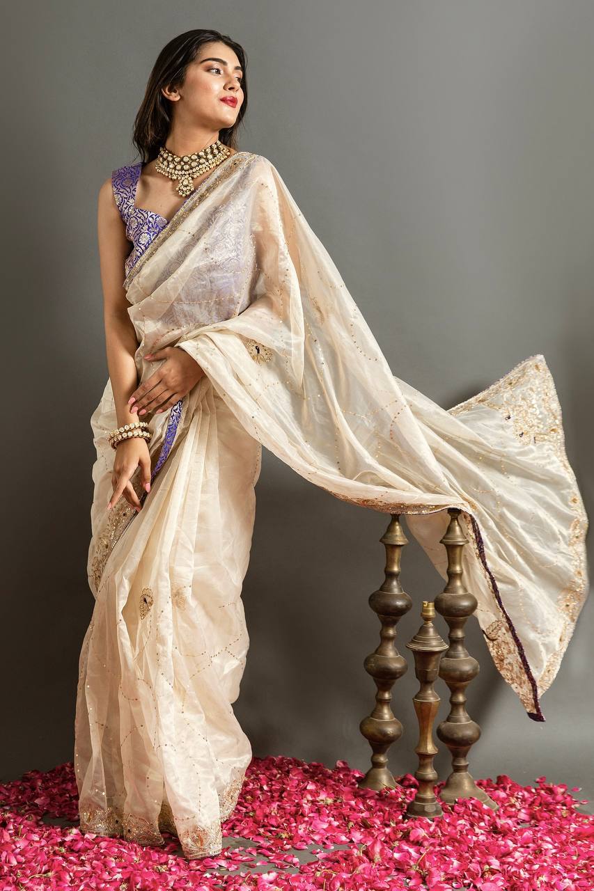 Opulent Ivory Elegance Saree