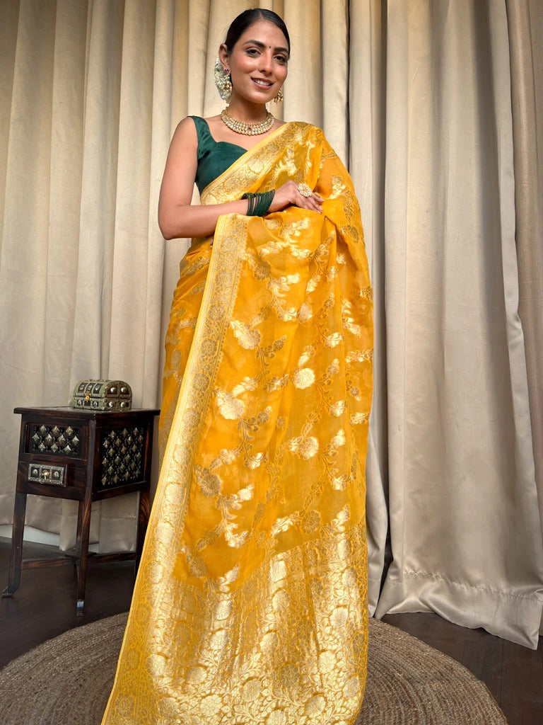 Opulent Emerald Banarasi Saree