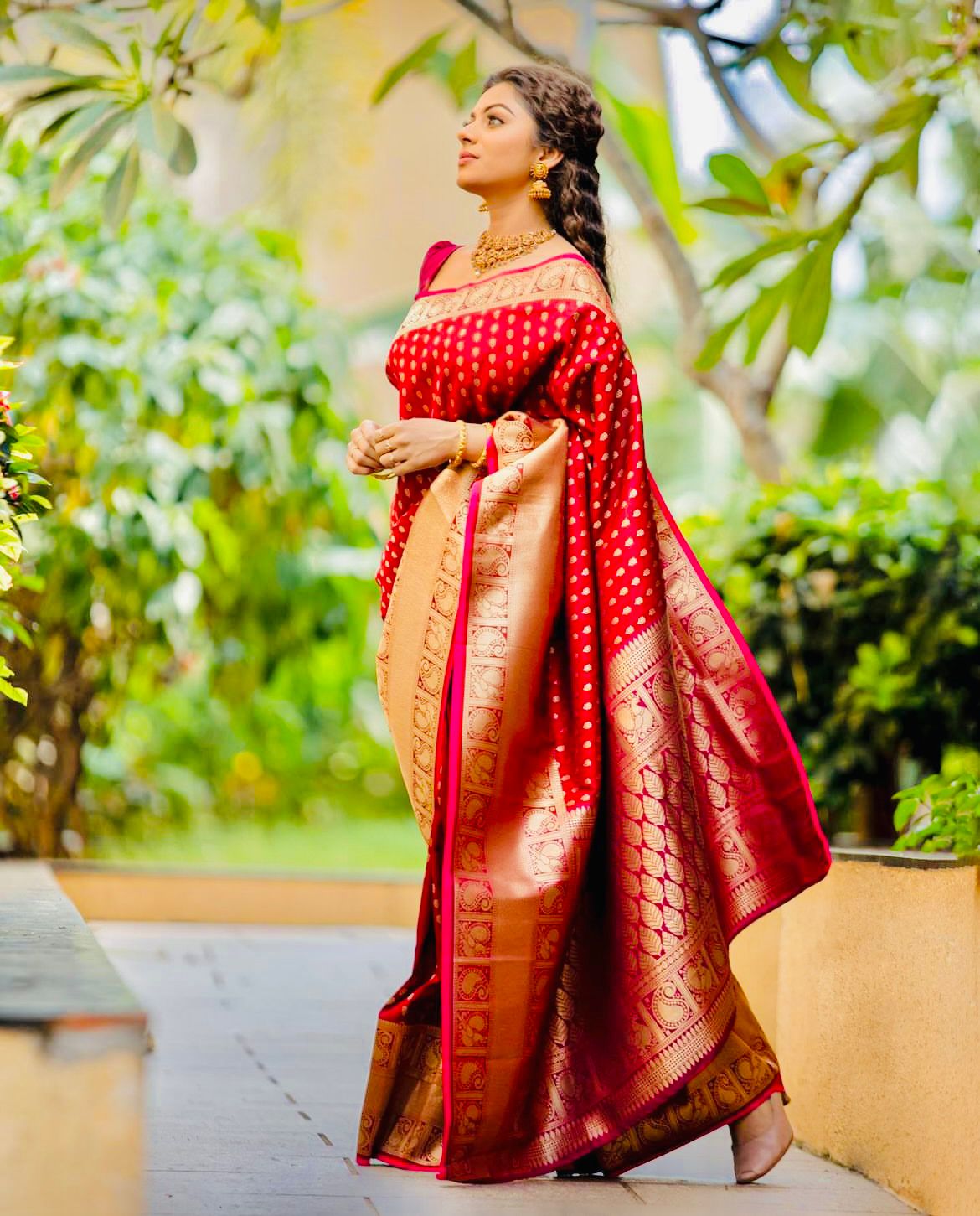 Golden Polka Red Banarasi Saree