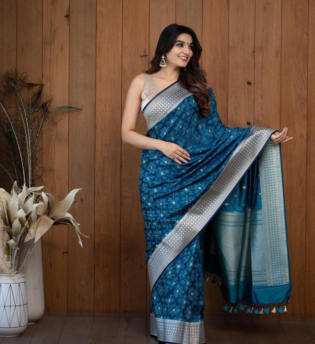 Blue Banarasi Silk Saree with Silver Zari Work