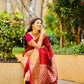 Golden Polka Red Banarasi Saree