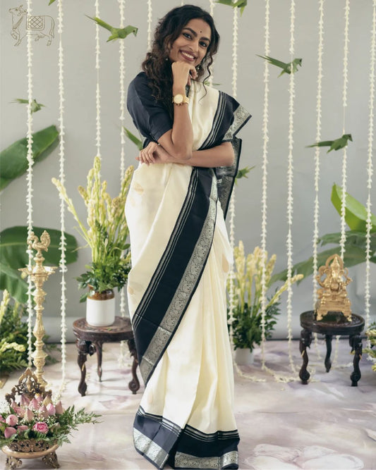 Silk White Kasavu Saree