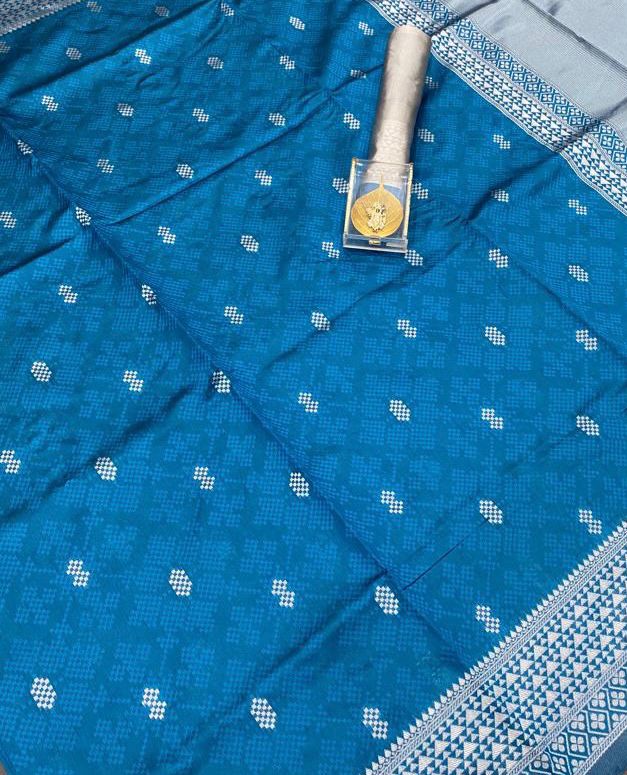 Blue Banarasi Silk Saree with Silver Zari Work