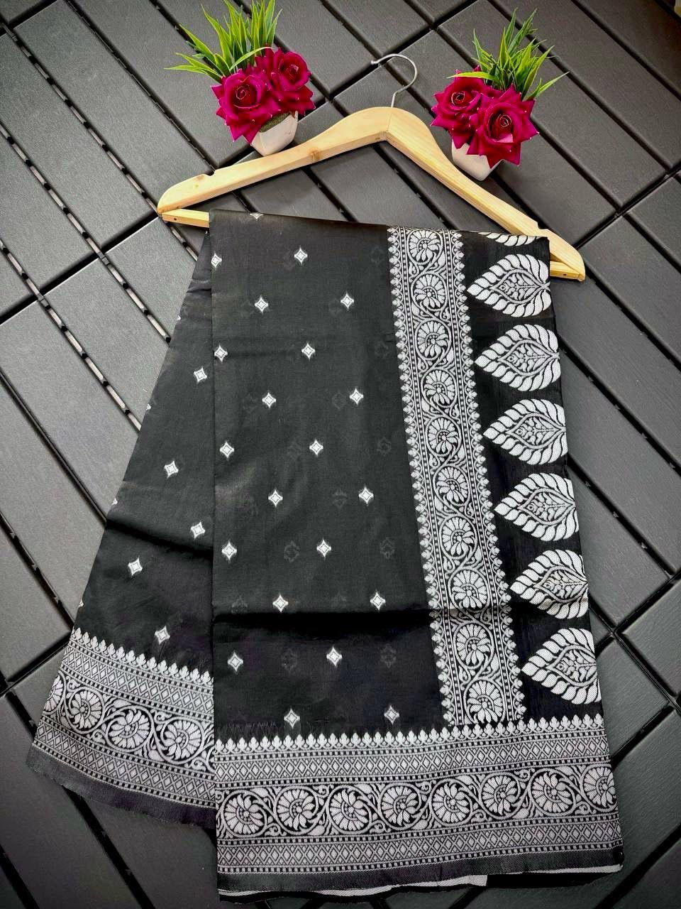 Black Silk Saree with Silver Zari Work