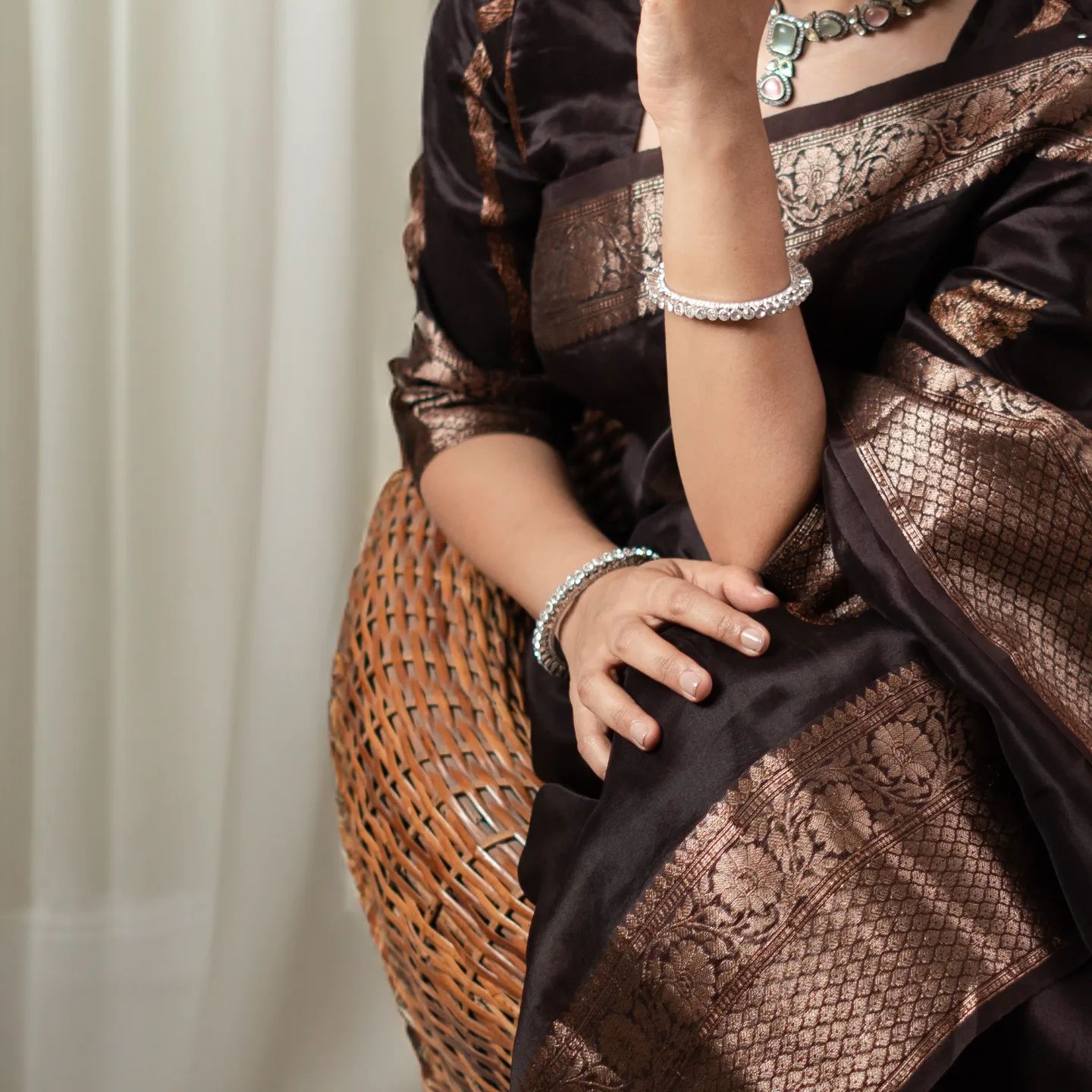 Black Silk Saree with Golden Work