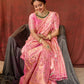 Pink and Gold Peacock Paisley Silk Saree