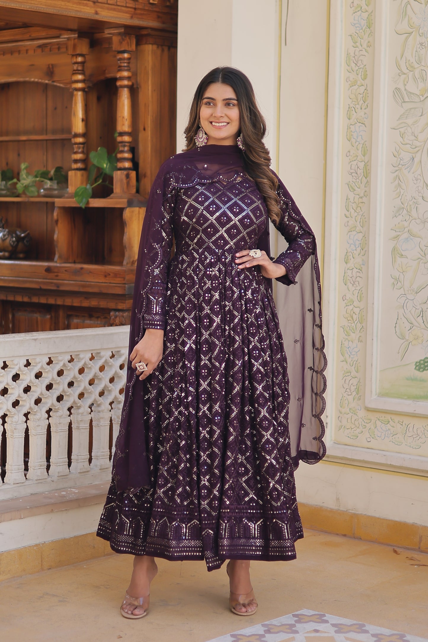 Regal Diamond Embroidery Gown