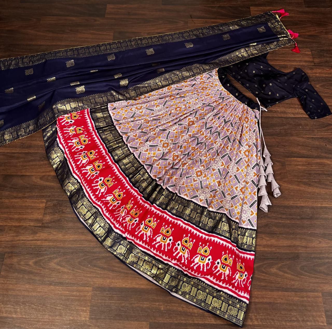 Dolla Silk Lehenga with Patola & Foil Print