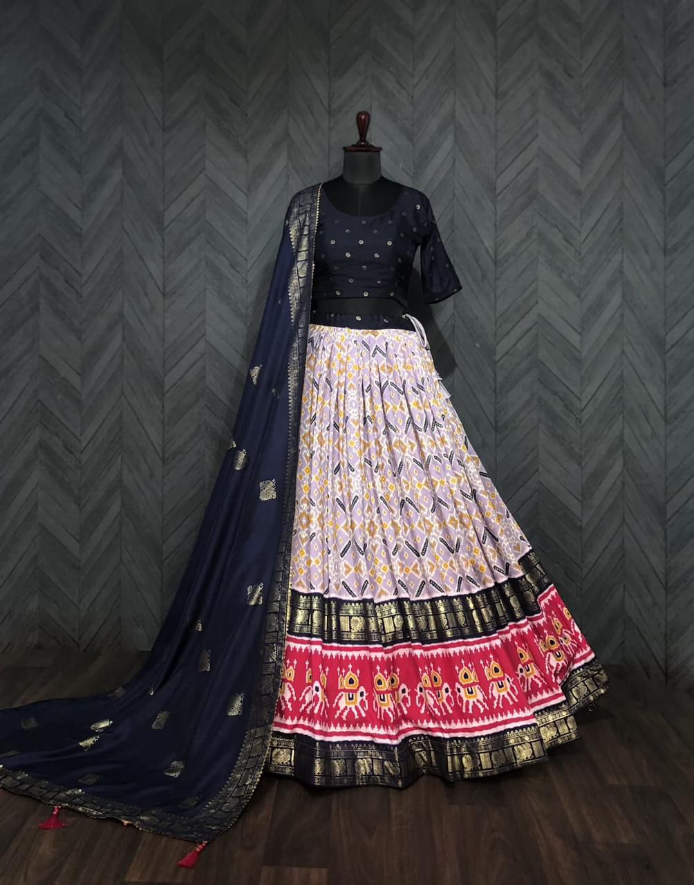 Dolla Silk Lehenga with Patola & Foil Print