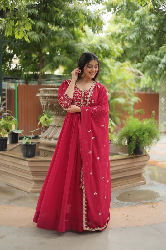 Majestic Crimson Embroidered Anarkali