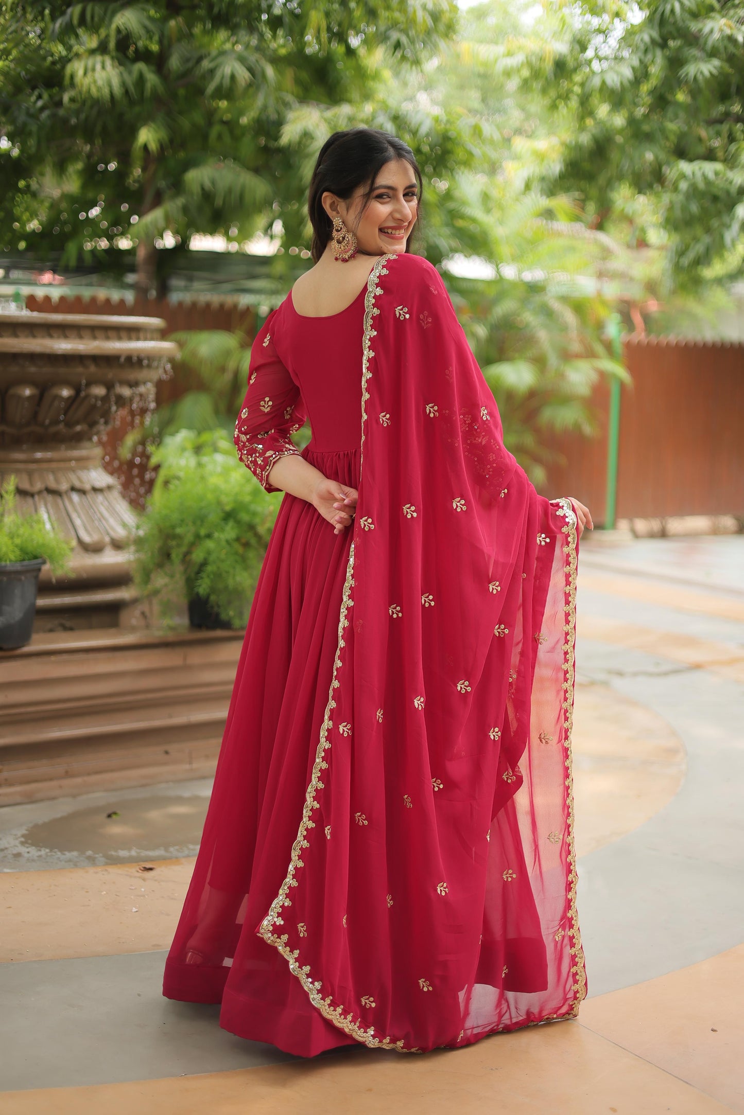 Majestic Crimson Embroidered Anarkali