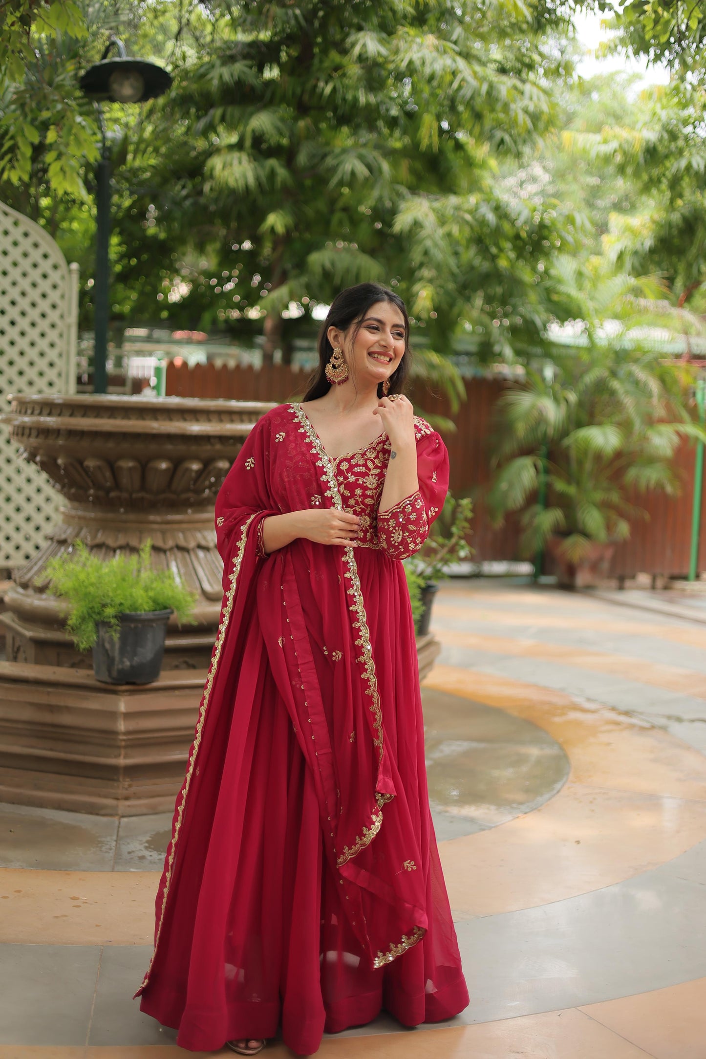 Majestic Crimson Embroidered Anarkali